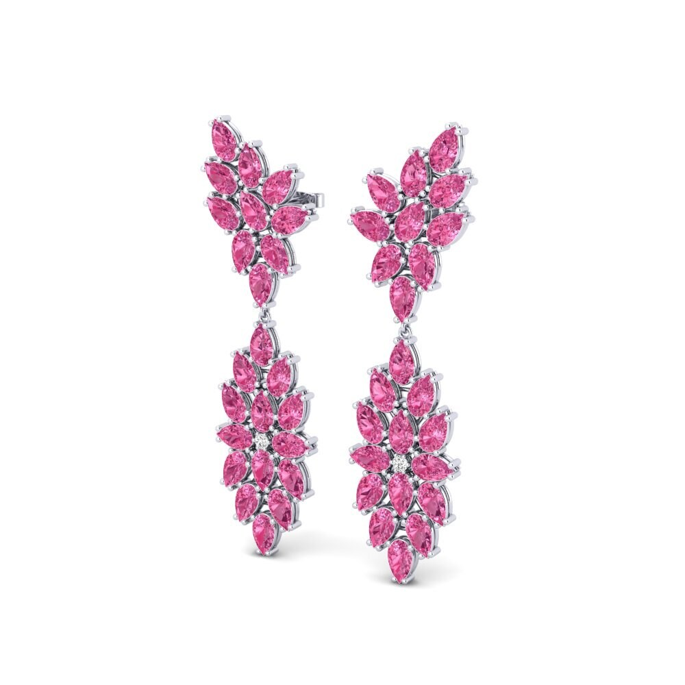 14k Oro Blanco Turmalina rosa Pendiente de mujer Cleta