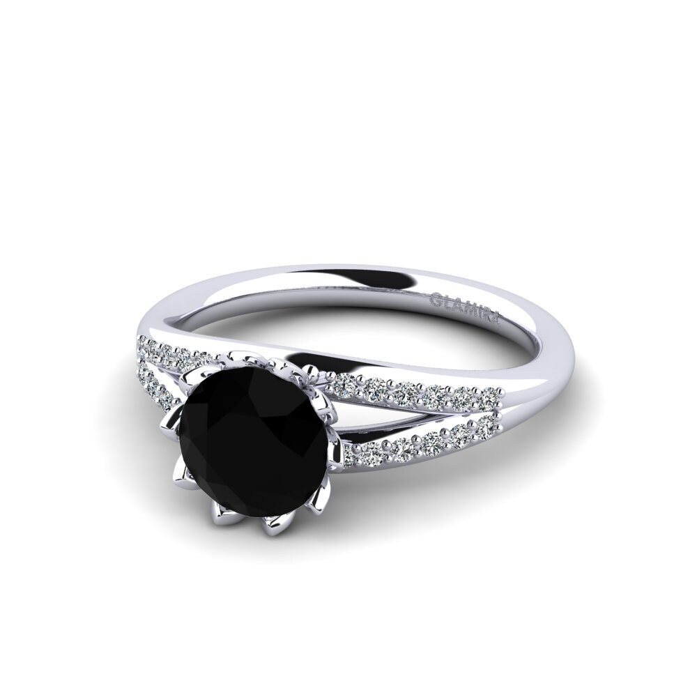 White Silver Black Onyx Women's Ring Clom
