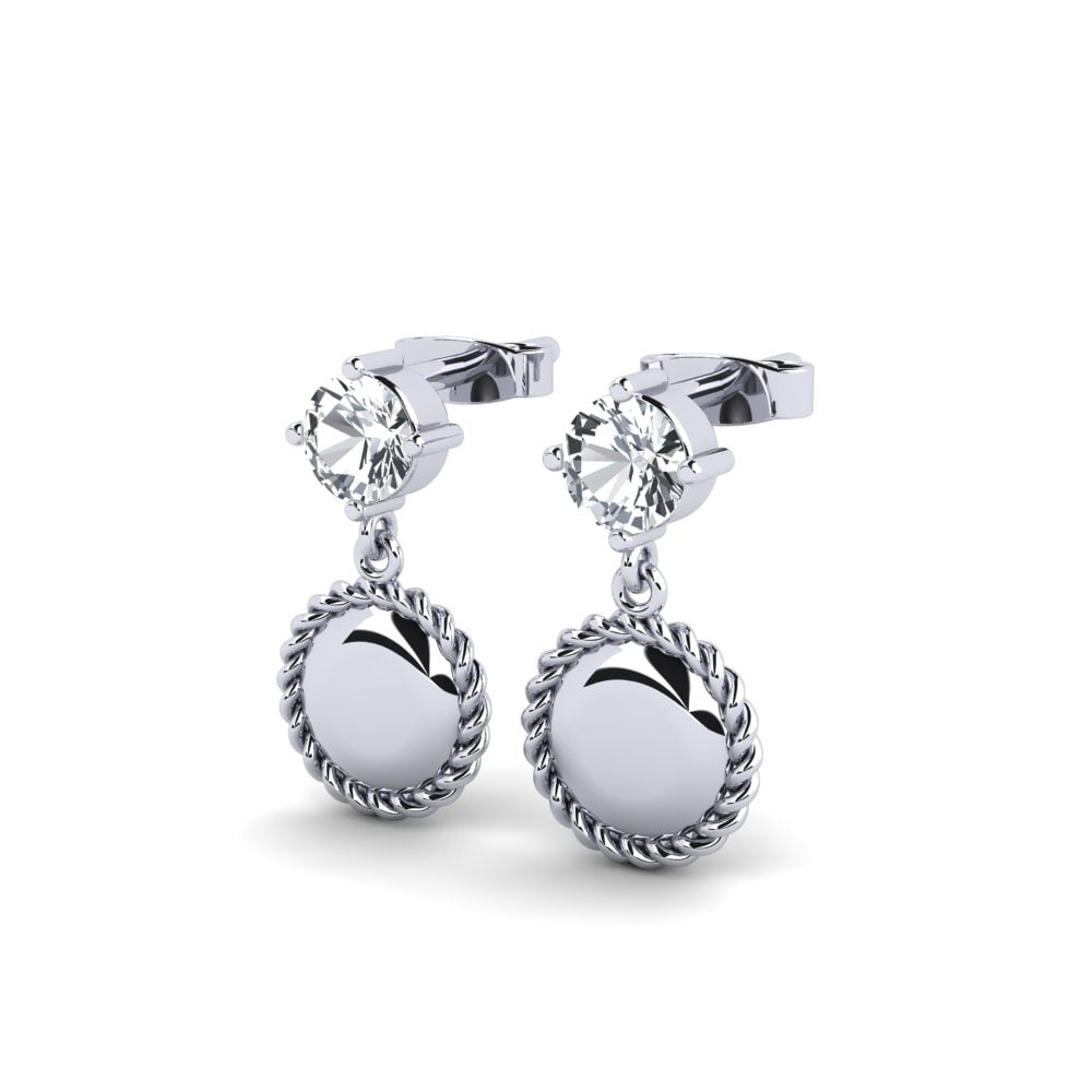14k Oro Blanco Circón Blanco Pendiente de mujer Cloques