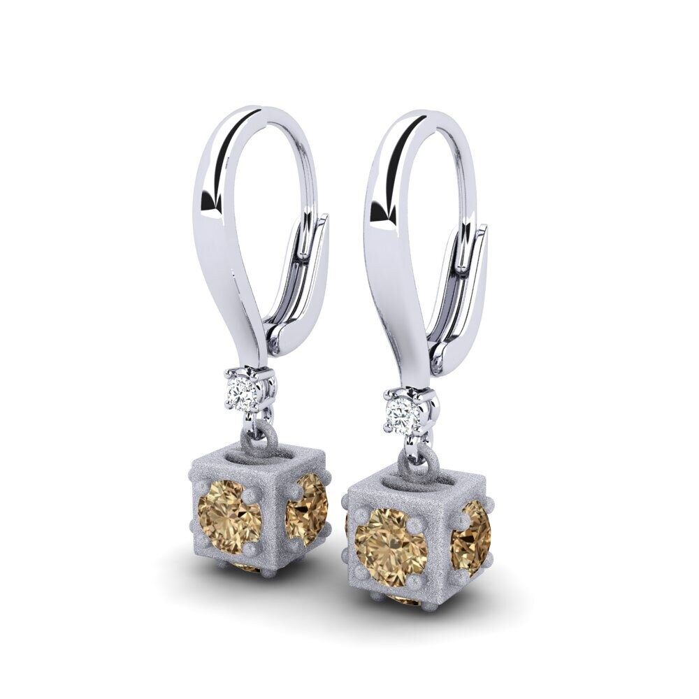 18k Oro Blanco Diamante Marrón Pendiente de mujer Cniski