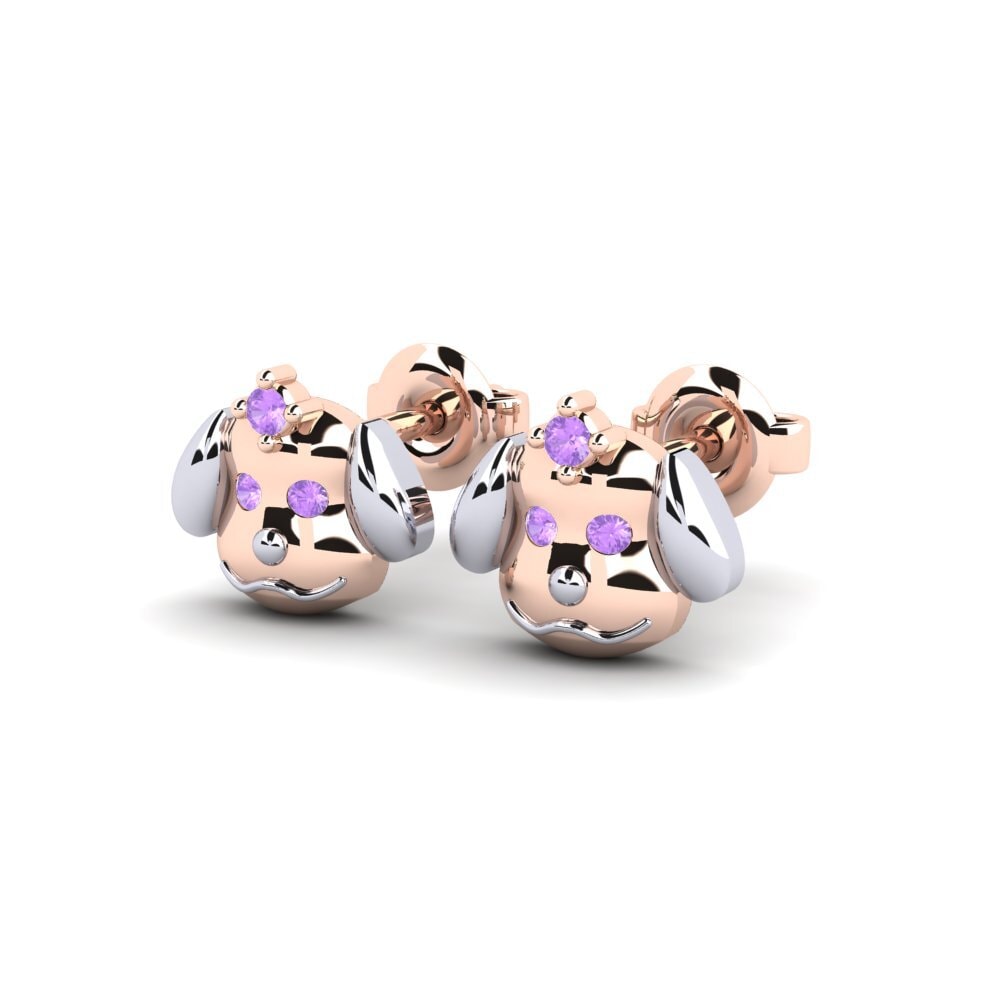 14k Rose & White Gold Amethyst Kid's Earring Cocomi