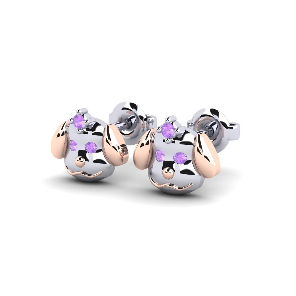 14k White & Rose Gold Amethyst Kid's Earring Cocomi