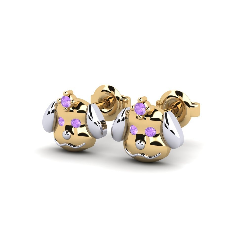 14k Yellow & White Gold Amethyst Kid's Earring Cocomi