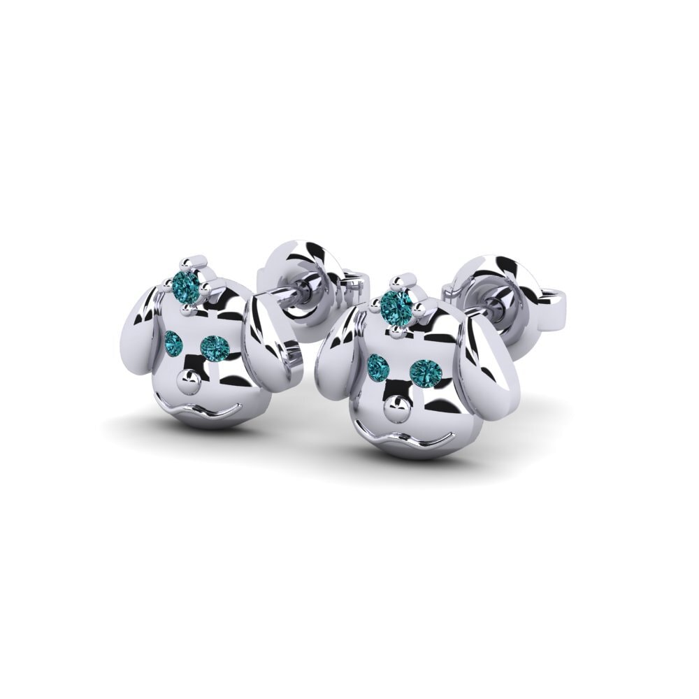 18k White Gold Blue Diamond Kid's Earring Cocomi