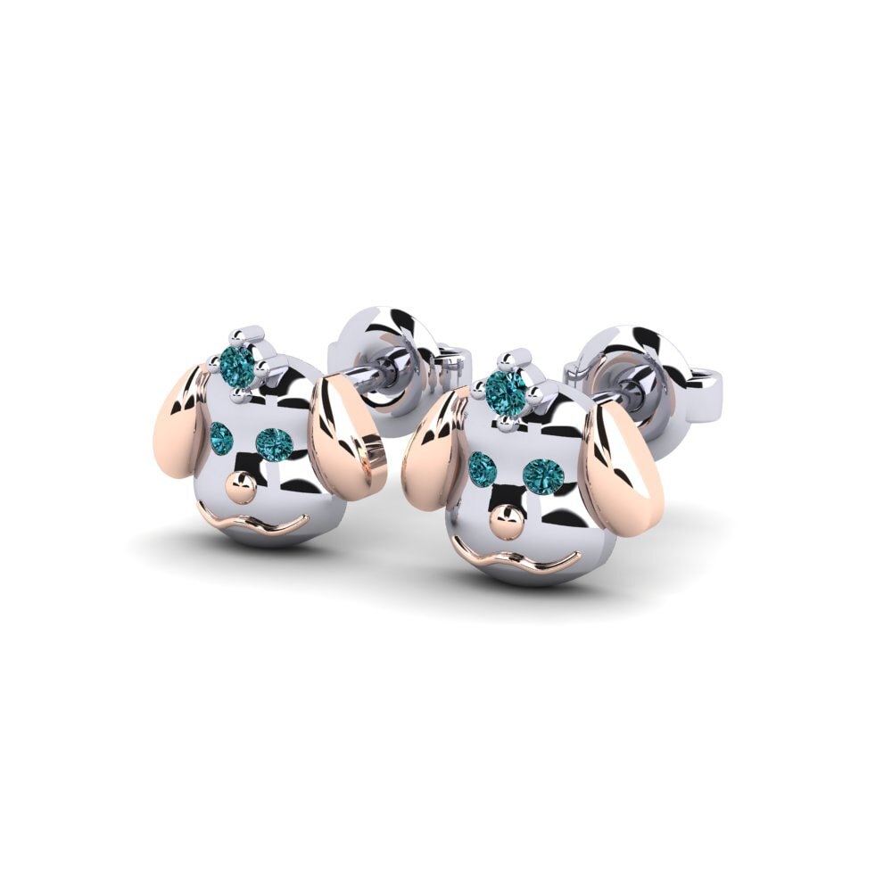 14k White & Rose Gold Blue Diamond Kid's Earring Cocomi