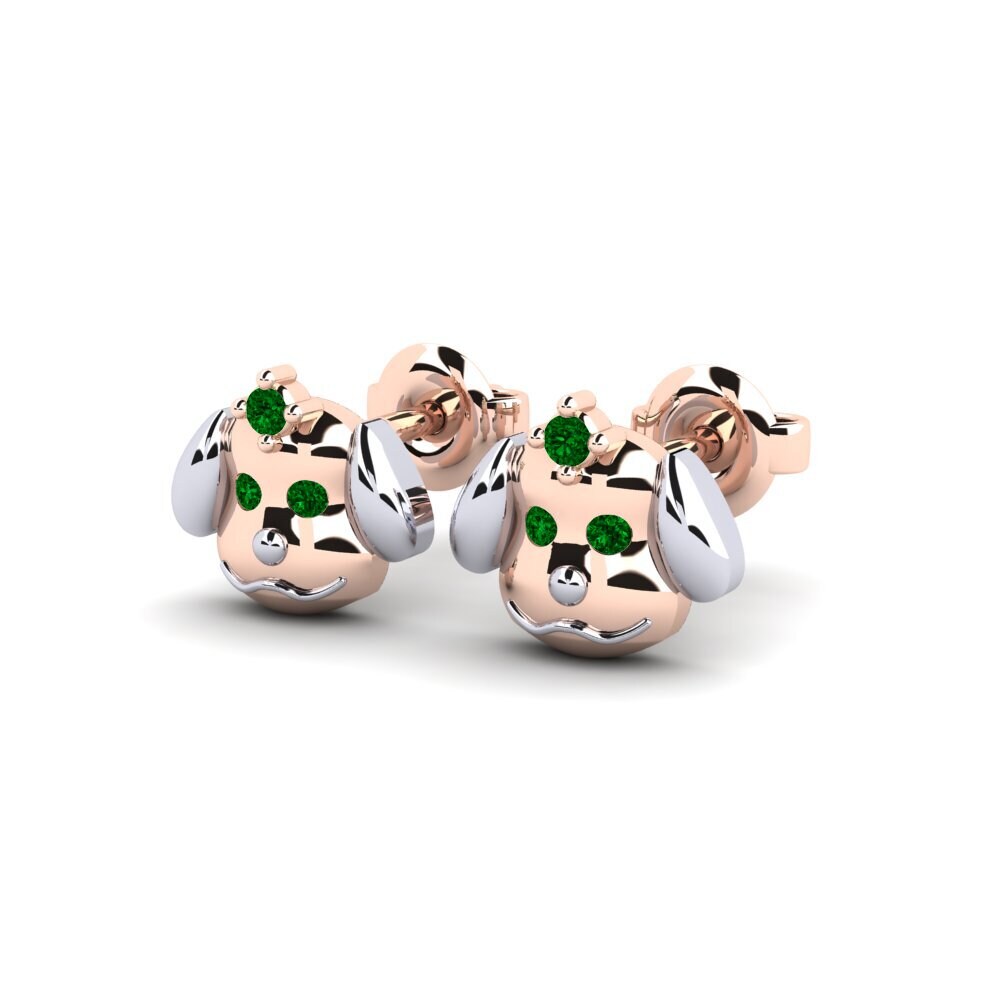14k Rose & White Gold Green Zirconia Kid's Earring Cocomi