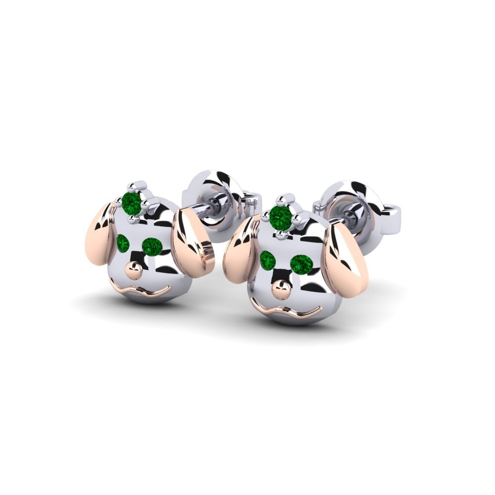 14k White & Rose Gold Green Zirconia Kid's Earring Cocomi