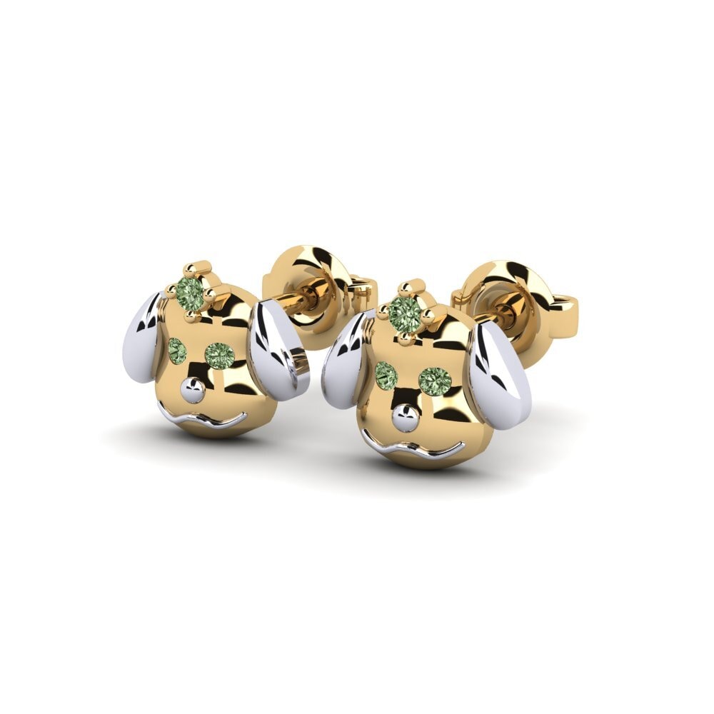 18k Oro Amarillo & Blanco Diamante Verde Pendiente para Niño Cocomi