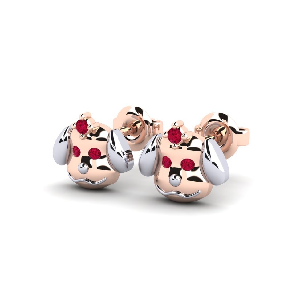 18k Rose & White Gold Ruby Kid's Earring Cocomi