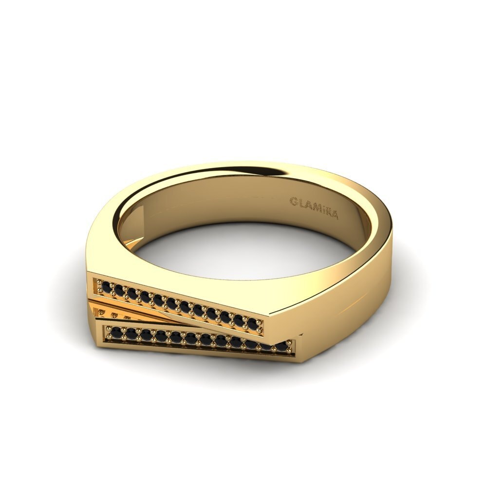 9ct Yellow Gold Black Sapphire Men's Ring Cohen