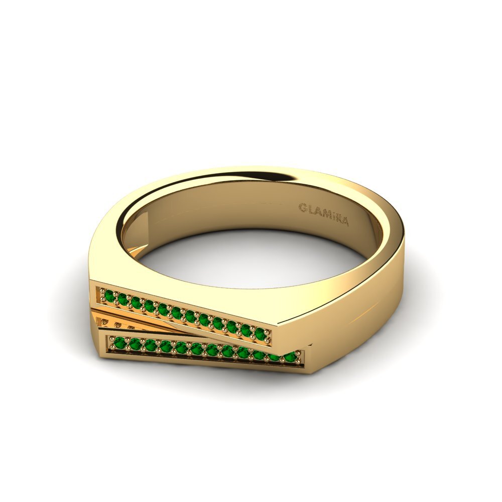 14k Oro Amarillo Circonita Verde Anillo de Hombre Cohen