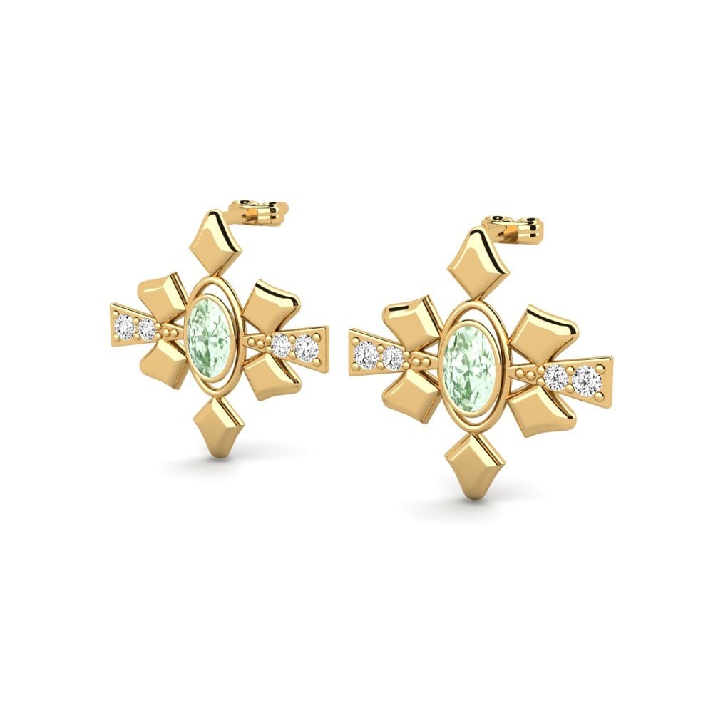 14ct Yellow Gold Green Amethyst Women's Earring Colligero