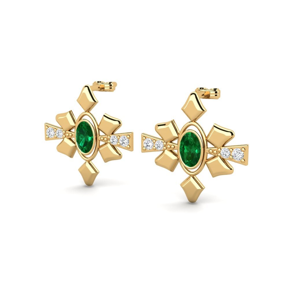 14ct Yellow Gold Emerald (Lab Created) Women's Earring Colligero
