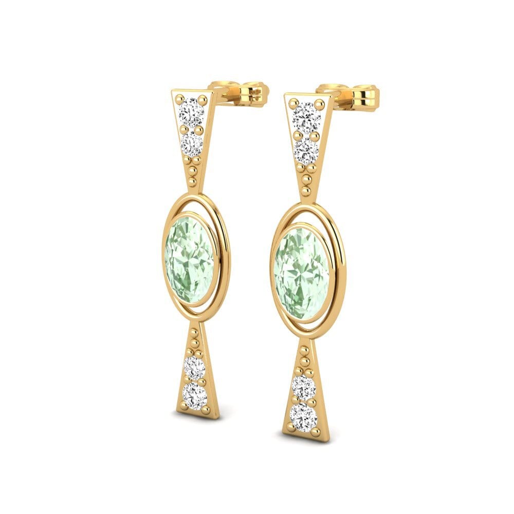 14ct Yellow Gold Green Amethyst Women's Earring Collodion