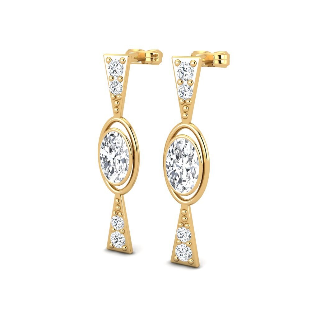 14ct Yellow Gold White Zircon Women's Earring Collodion