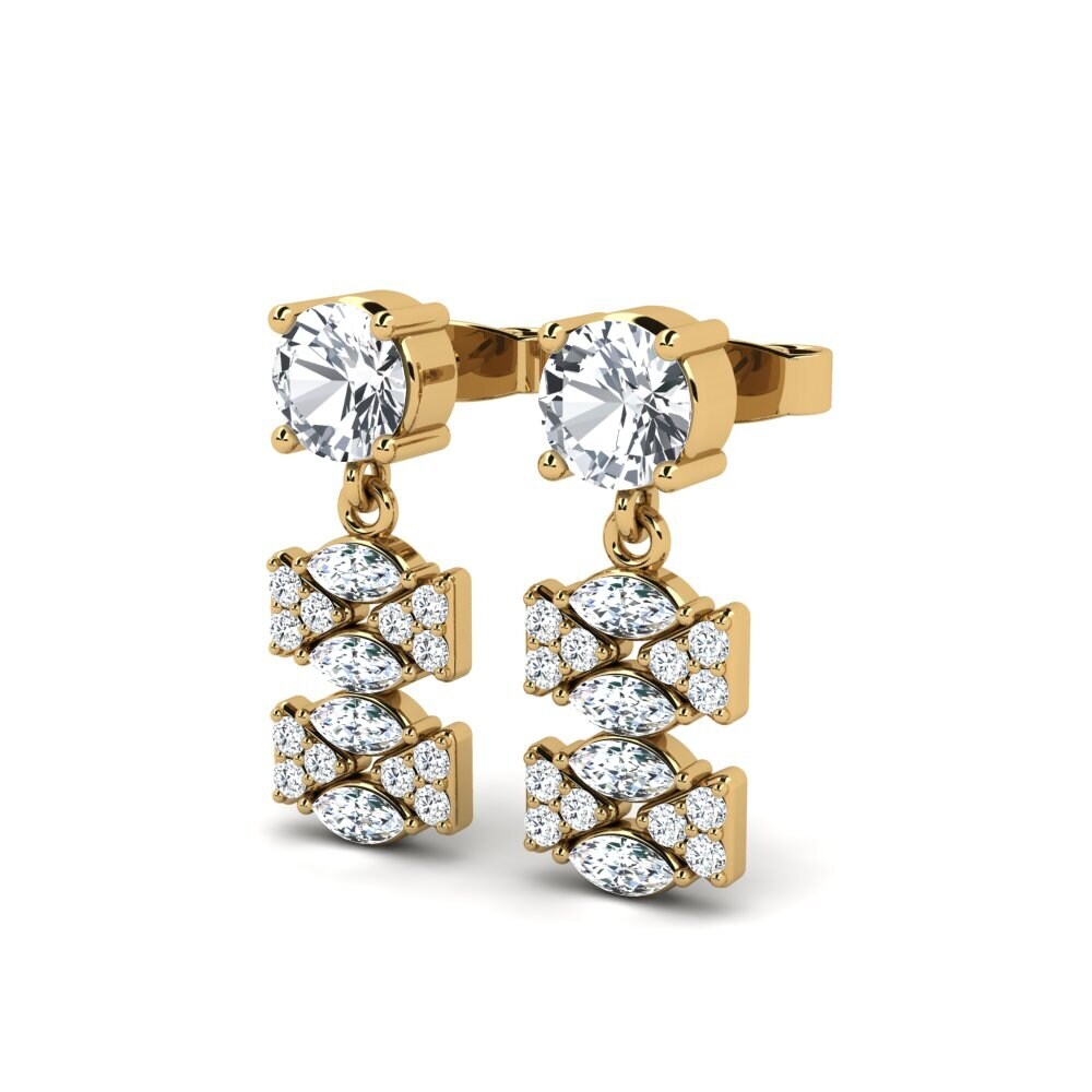 14ct Yellow Gold White Zircon Women's Earring Concade