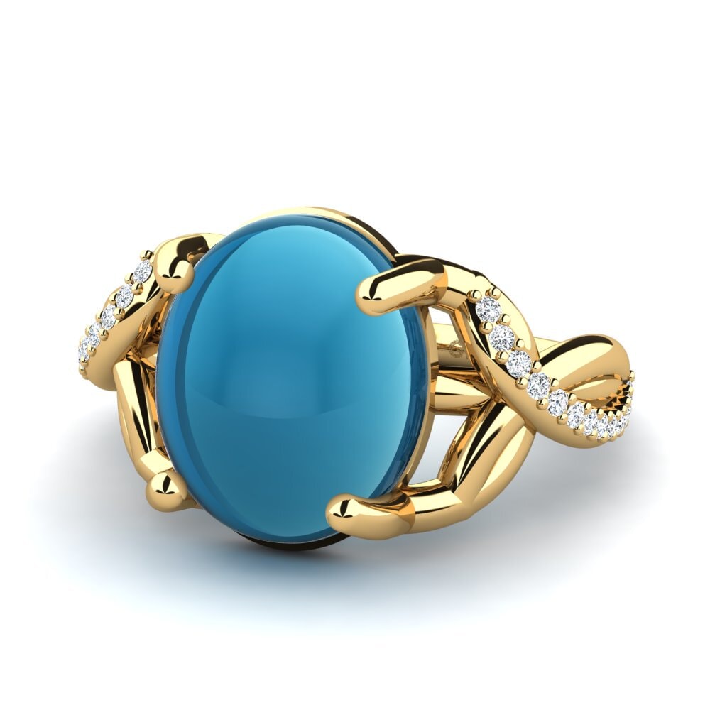 9k Oro Amarillo Topacio Azul Cabujón Anillo Conettia
