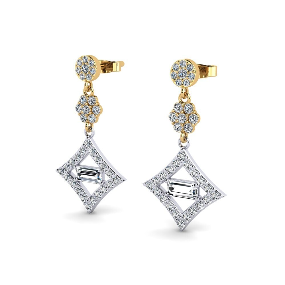 14k Oro Blanco & Amarillo Baguette Pendiente de mujer Conjointte