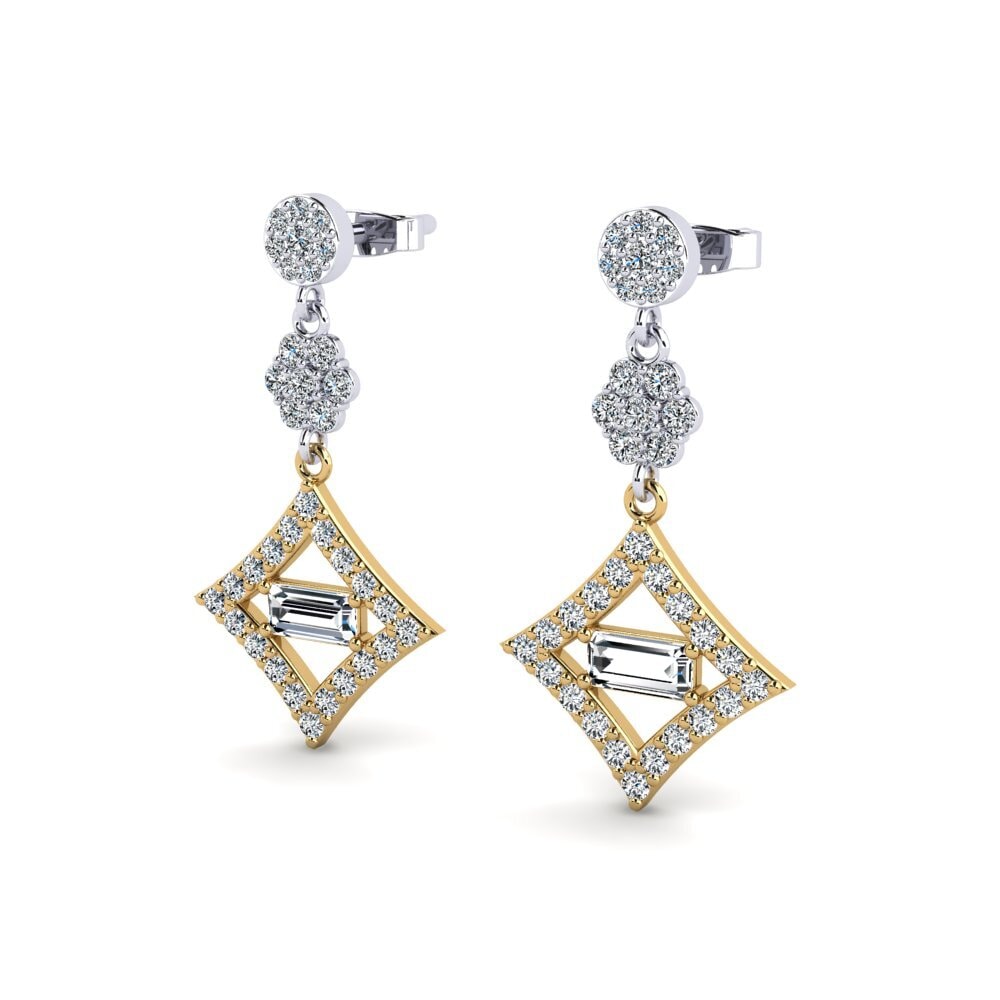 14k Oro Amarillo/Blanco Baguette Pendiente de mujer Conjointte