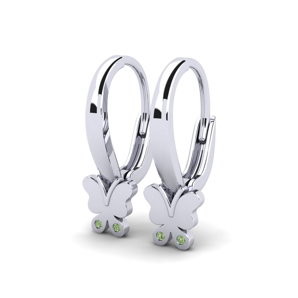 White Silver Green Diamond Kid's Earring Consistent
