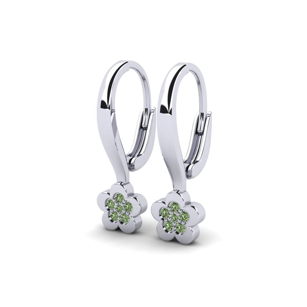 White Silver Green Diamond Kid's Earring Constituency
