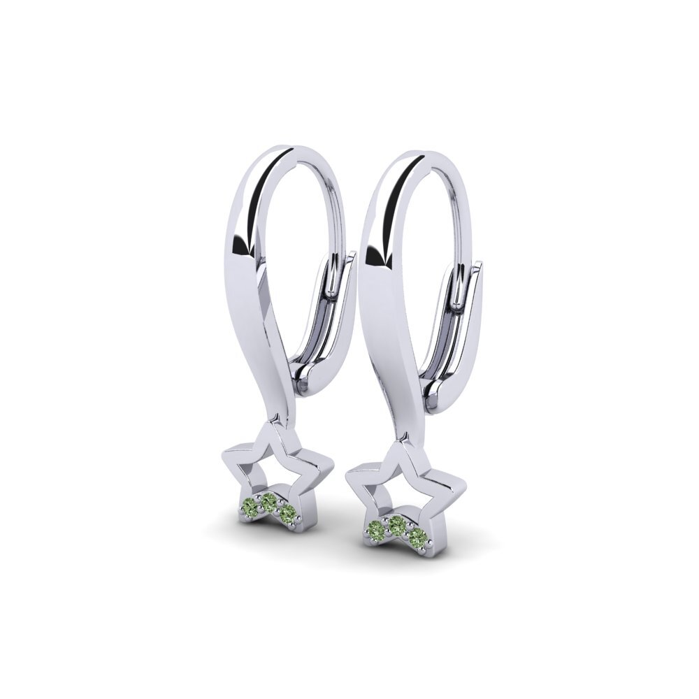 White Silver Green Diamond Kid's Earring Constitute
