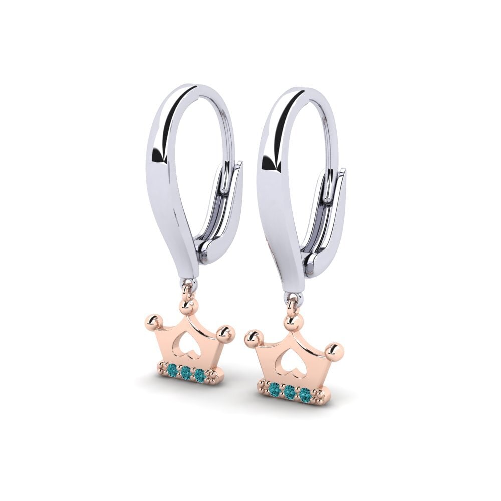 14k White & Rose Gold Blue Diamond Kid's Earring Constitution