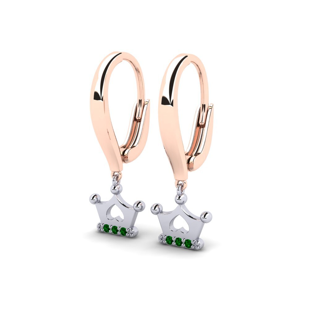 14k Rose & White Gold Green Zirconia Kid's Earring Constitution