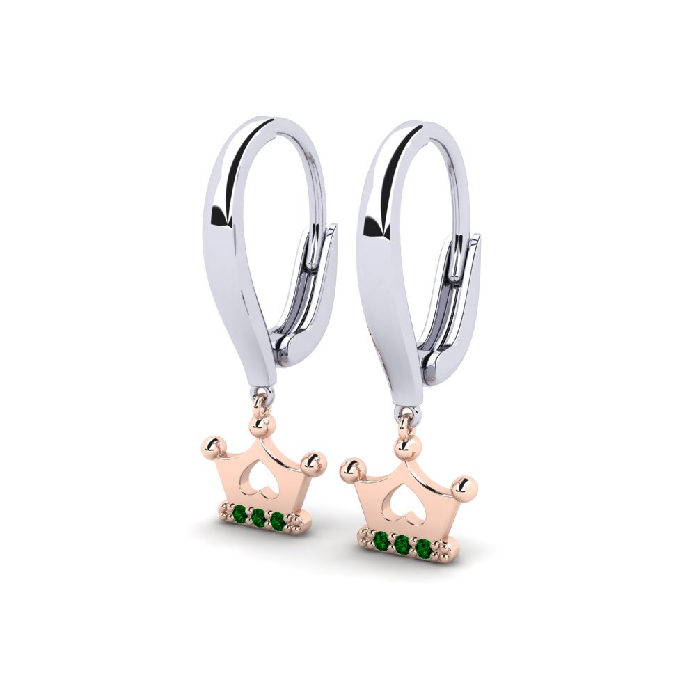 14k White & Rose Gold Green Zirconia Kid's Earring Constitution