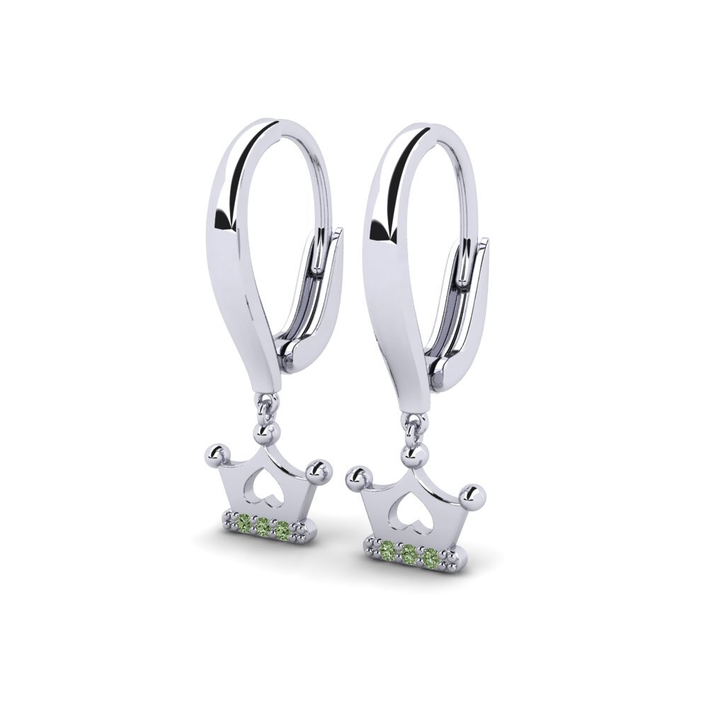 White Silver Green Diamond Kid's Earring Constitution
