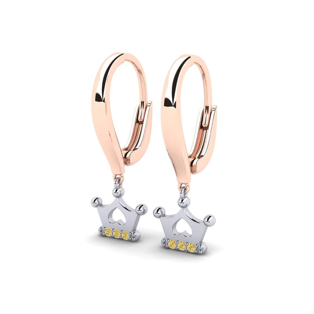 14k Rose & White Gold Yellow Diamond Kid's Earring Constitution