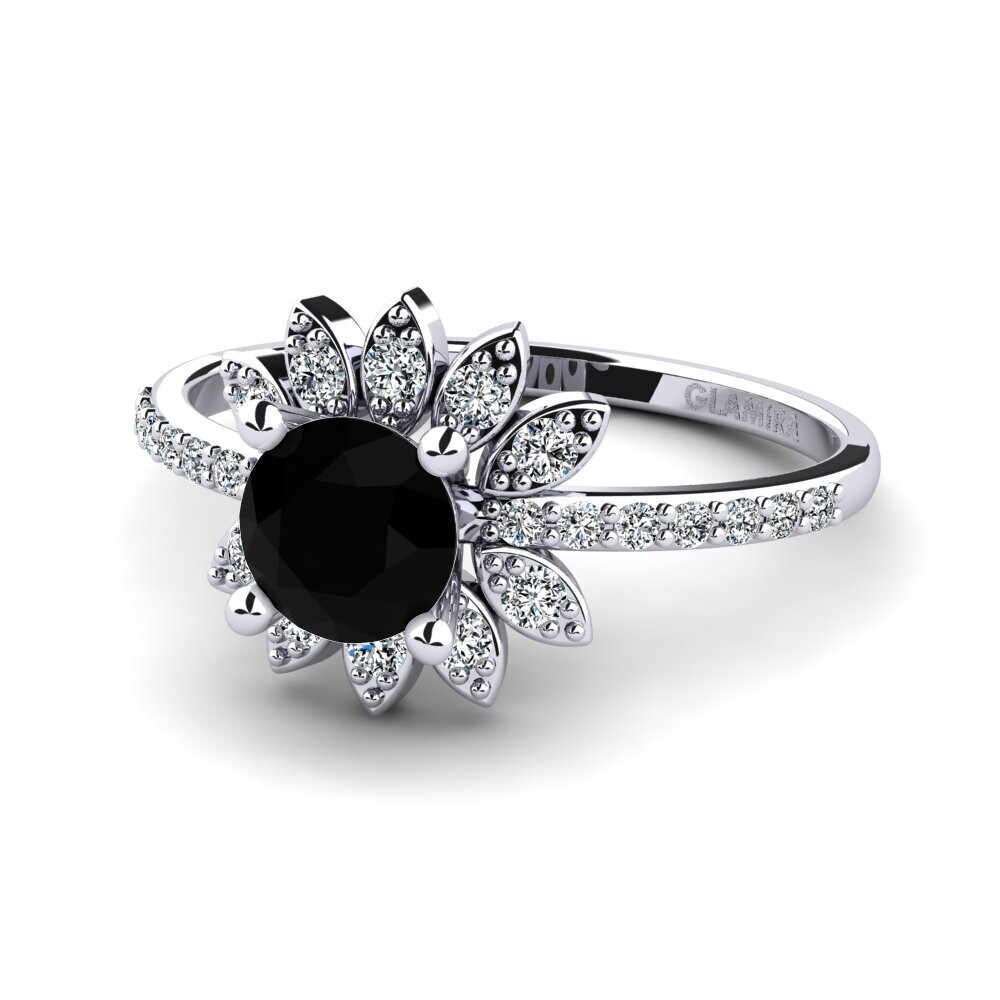 White Silver Black Onyx Women's Ring Coqu