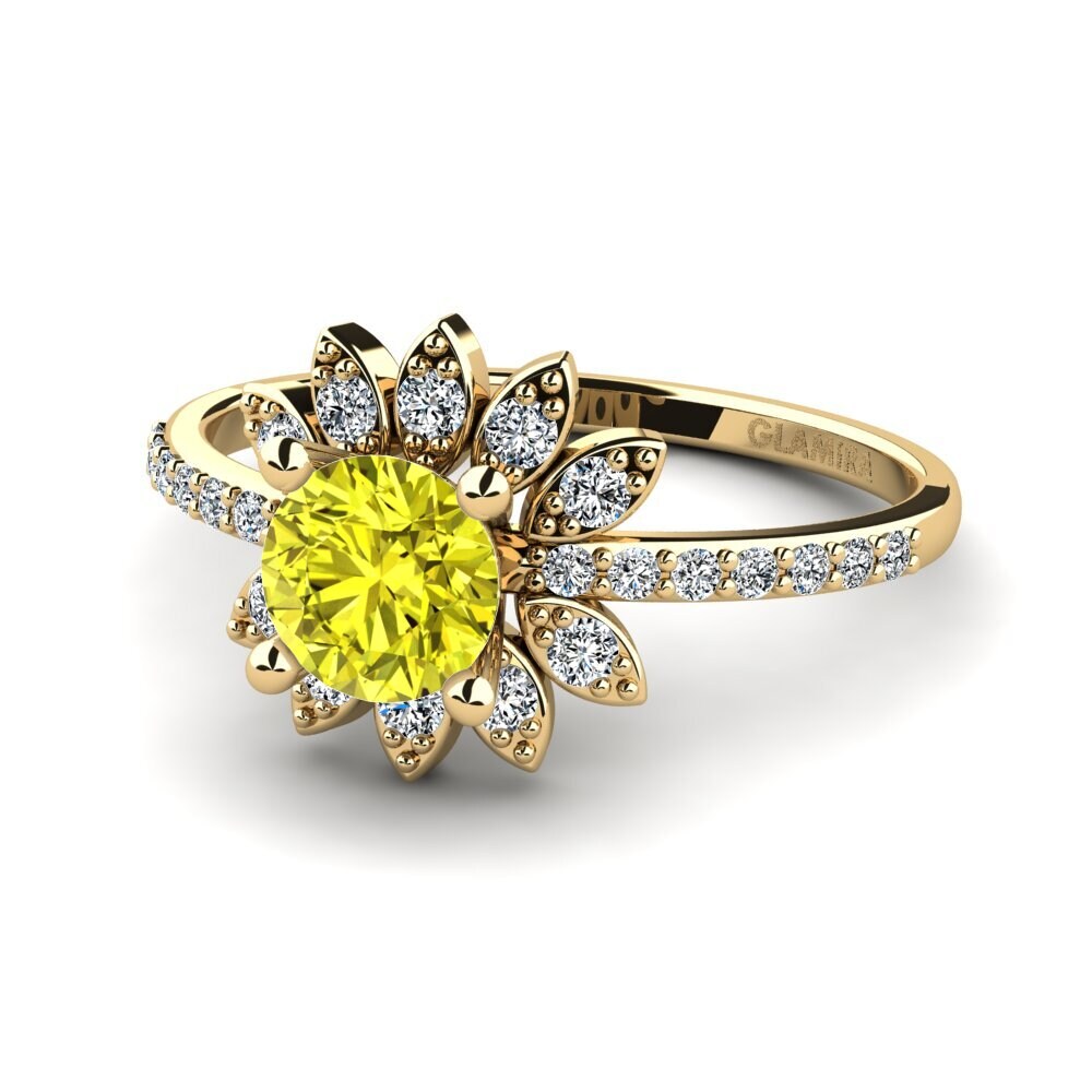 Diamante Amarelo Anel Feminino Coqu