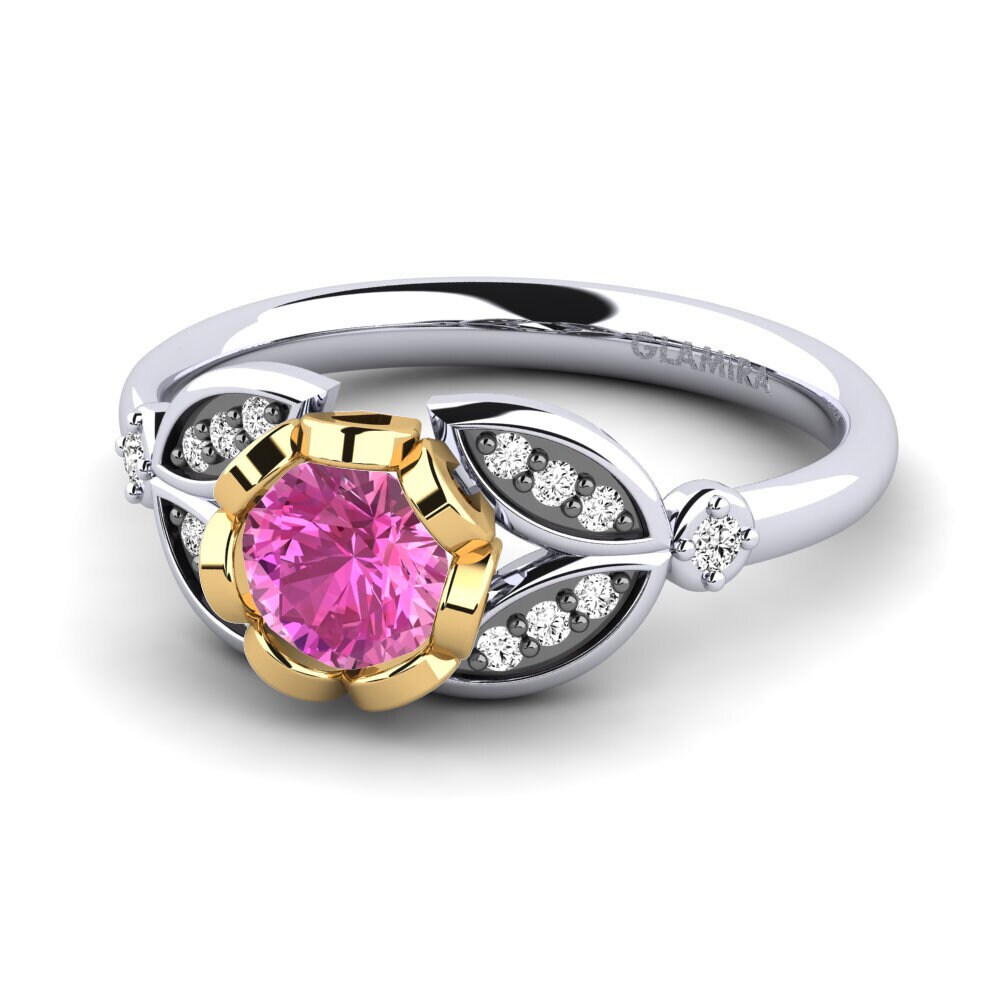 14k Oro Blanco & Amarillo Topacio Rosa Anillo de compromiso Coralee
