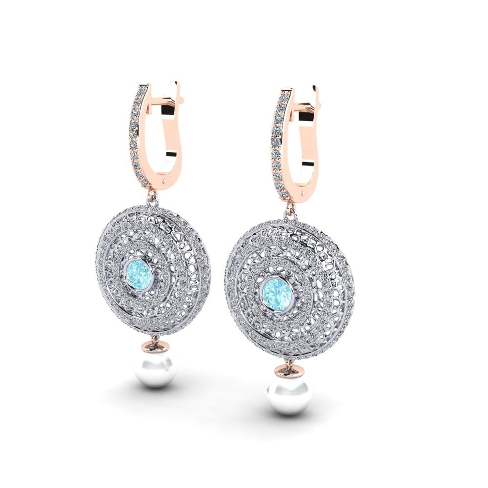 9ct White & Rose Gold Aquamarine Women's Earring Cordagel