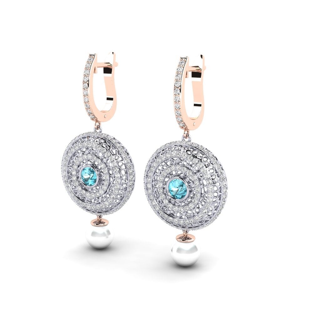 14k Oro Blanco & Rosa Circón Azul Pendiente de mujer Cordagel