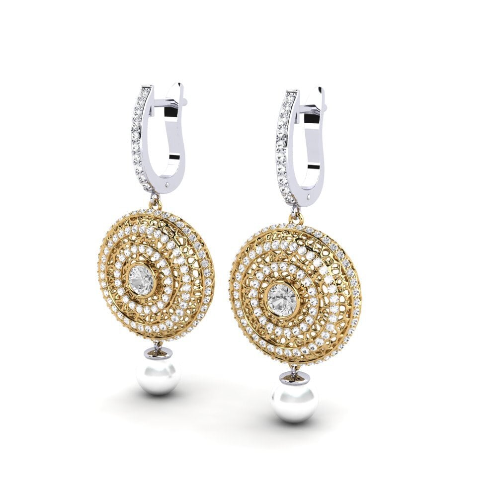 14k Oro Amarillo & Blanco Zafiro blanco Pendiente de mujer Cordagel