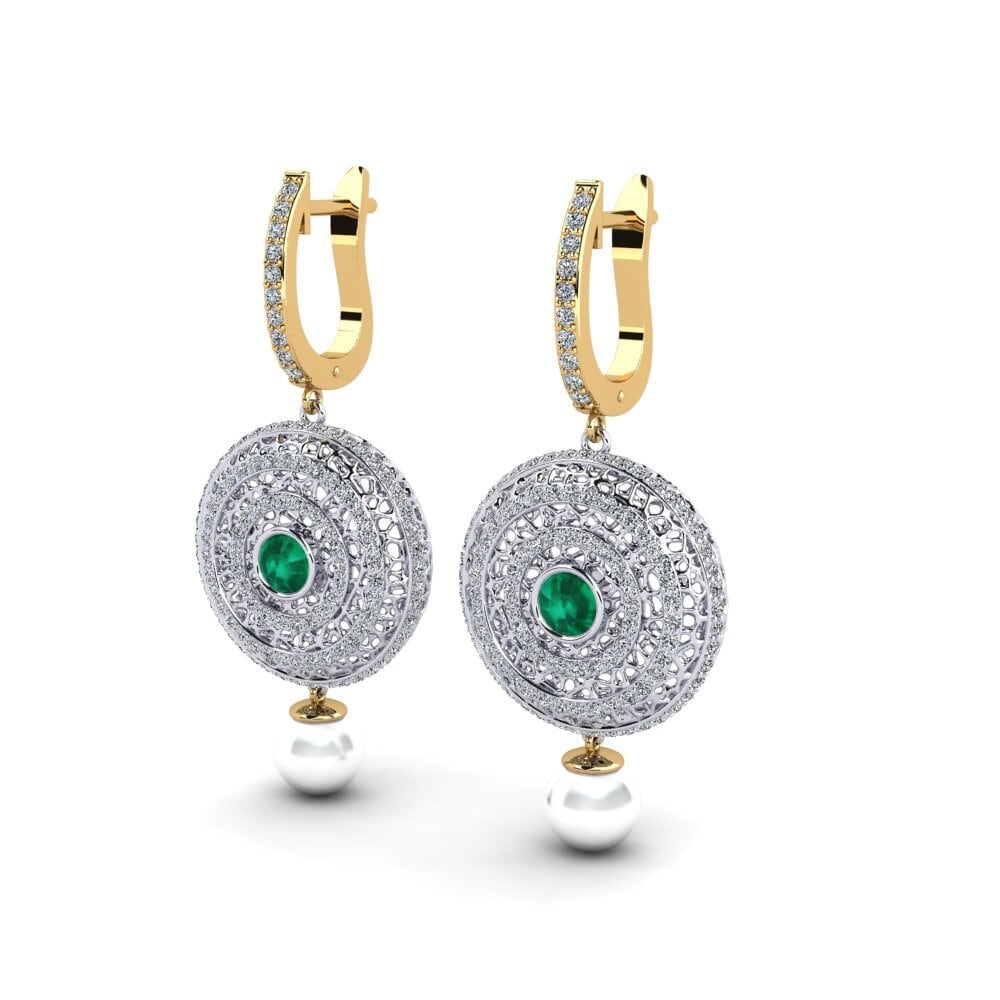 18ct White & Yellow Gold Emerald Women's Earring Cordagel