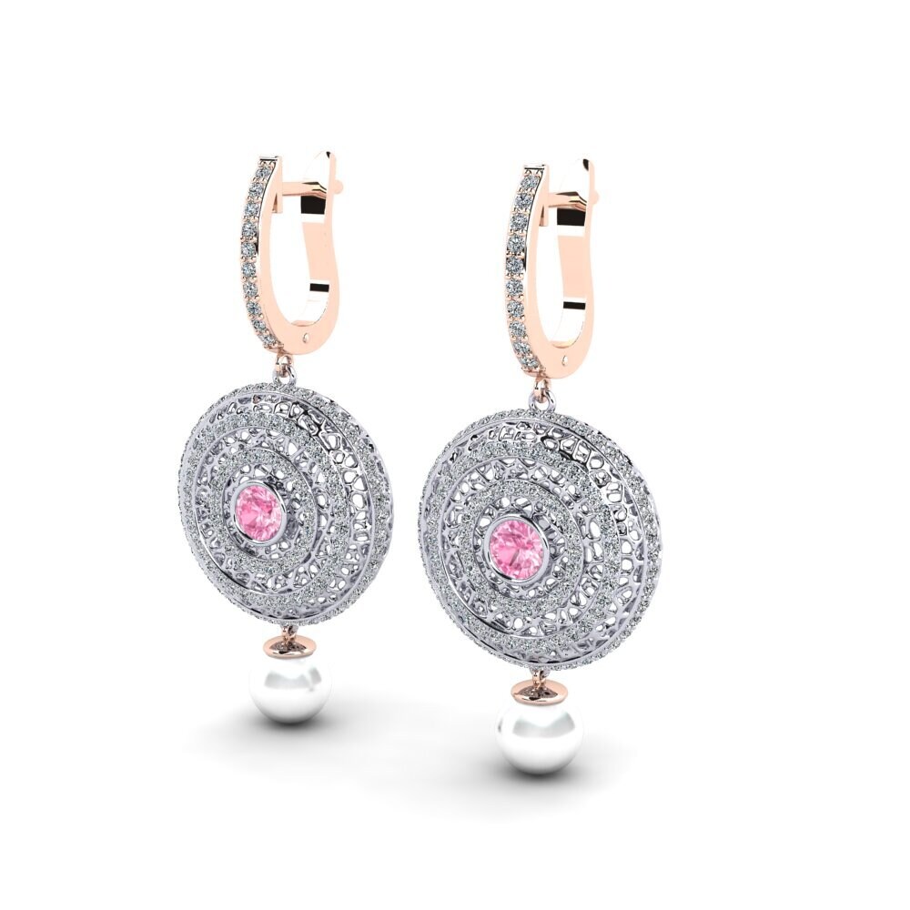 14k Oro Blanco & Rosa Zafiro Rosado Pendiente de mujer Cordagel