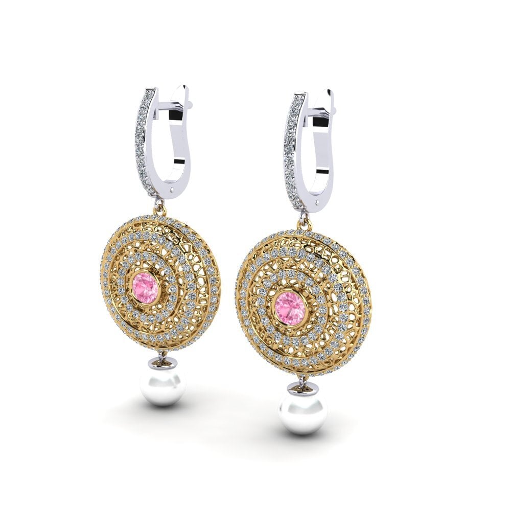 14ct Yellow & White Gold Pink Sapphire Women's Earring Cordagel