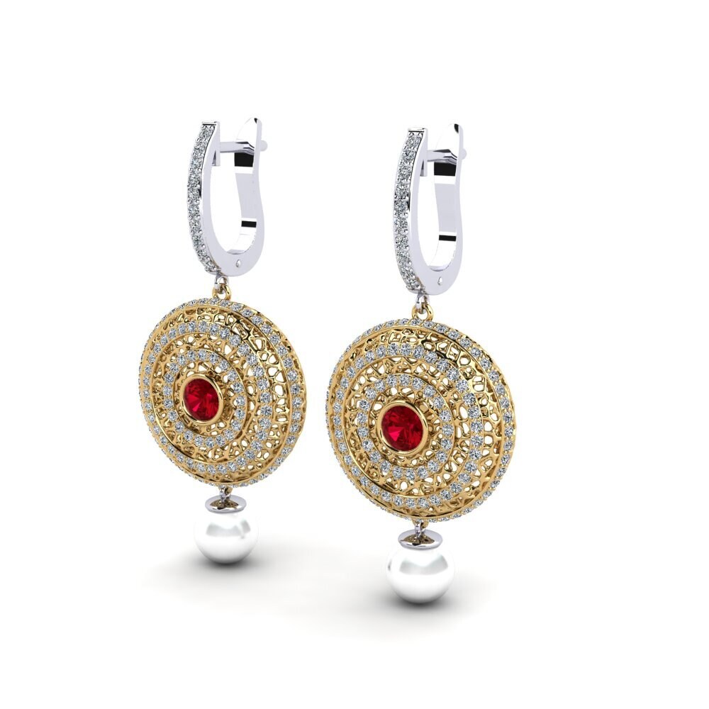 9ct Yellow & White Gold Red Zirconia Women's Earring Cordagel