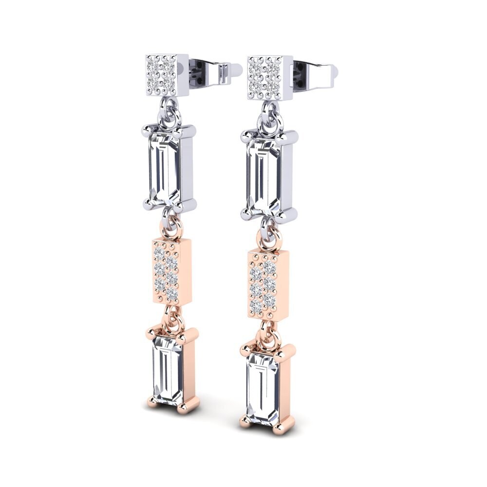 14k Oro Blanco / Rosa Baguette Pendiente de mujer Corliss