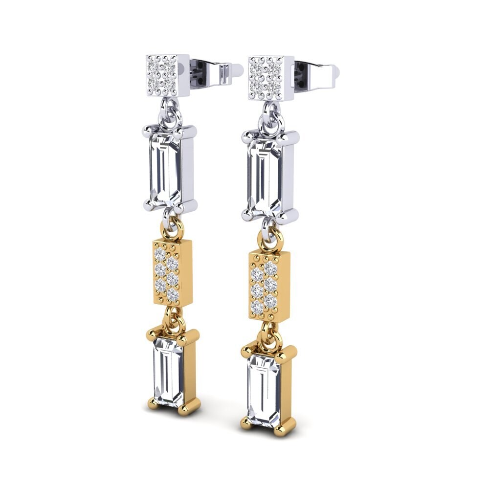 14k Oro Blanco & Amarillo Baguette Pendiente de mujer Corliss