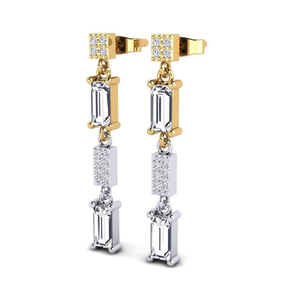 14k Oro Amarillo/Blanco Baguette Pendiente de mujer Corliss