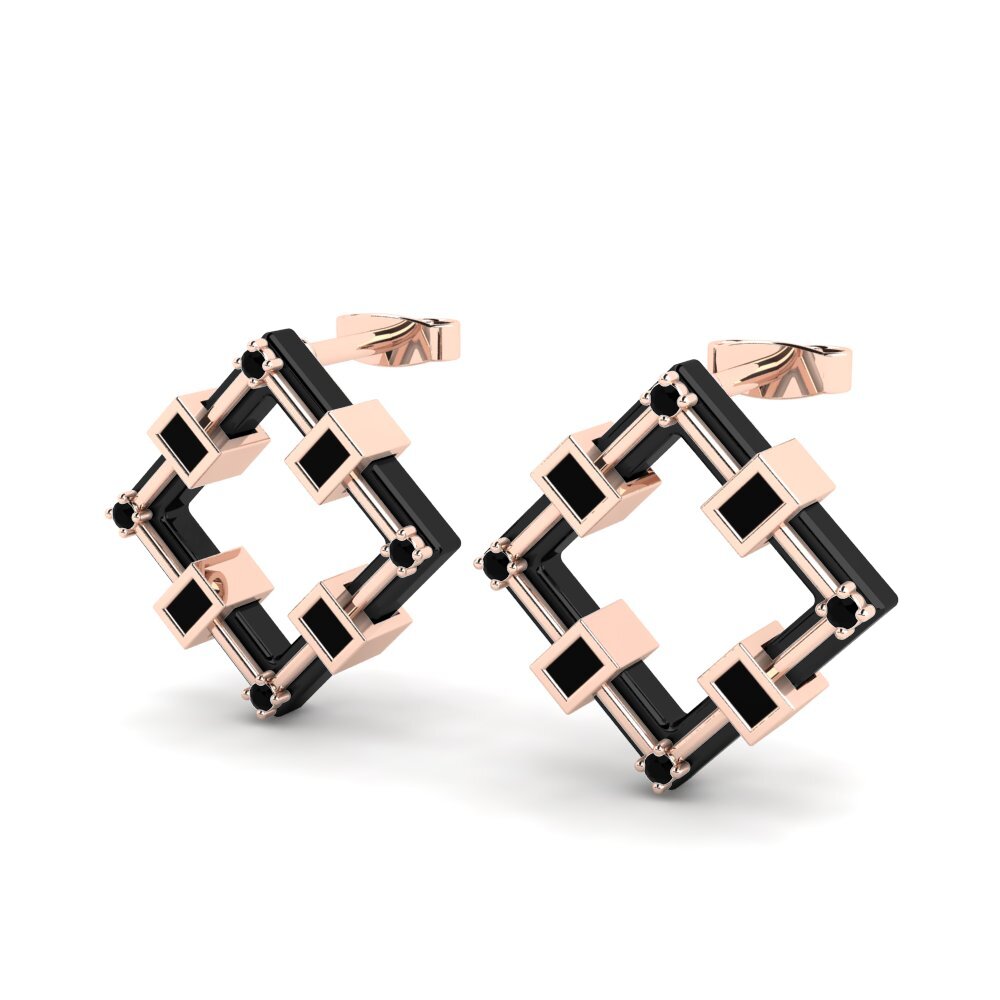 14k Oro Rosa Ónix Negro Pendiente de mujer Cornforth