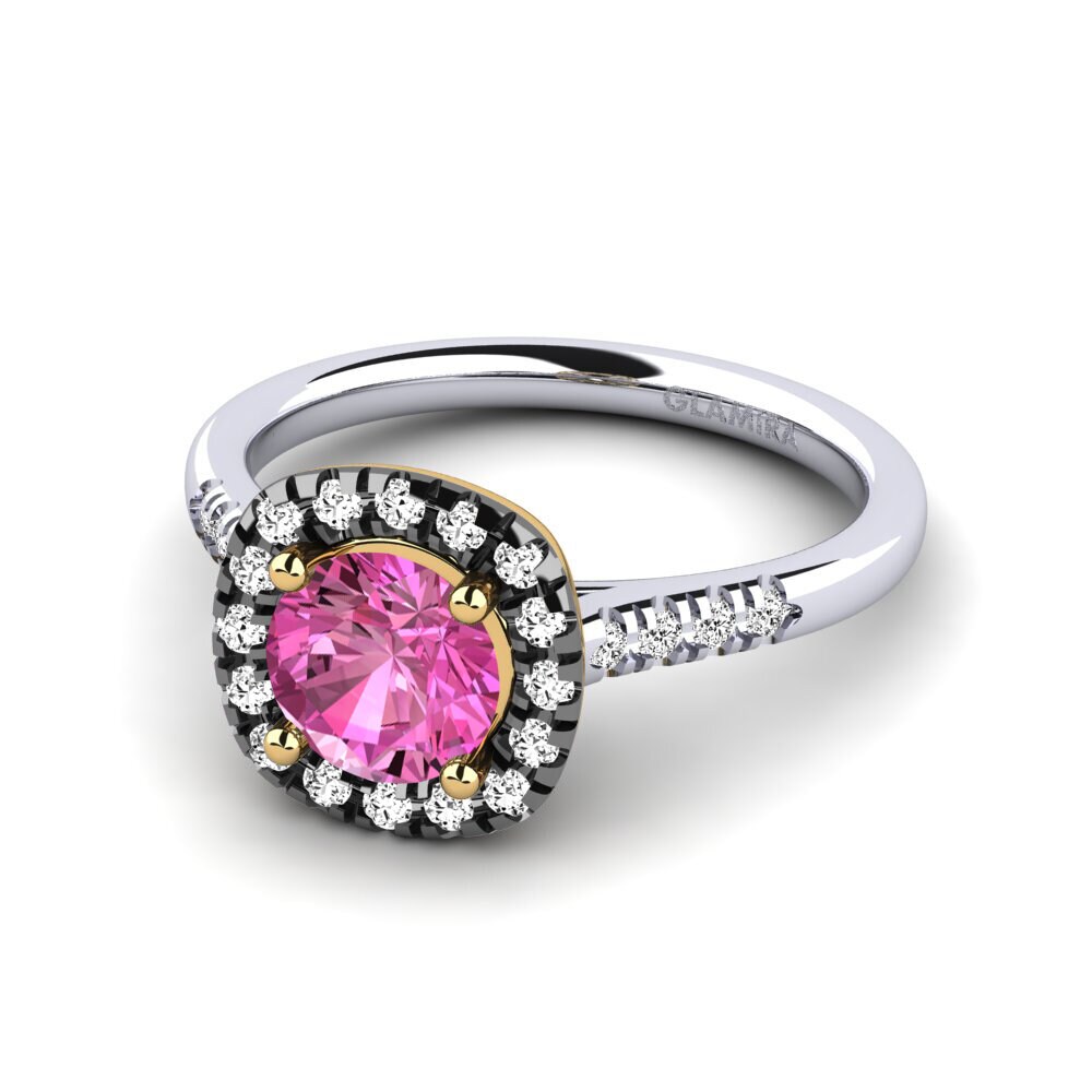 14k Oro Blanco & Amarillo Topacio Rosa Anillo de compromiso Corrie