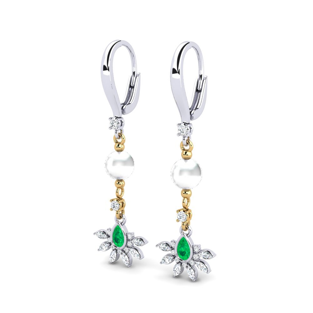 18ct White & Yellow Gold Emerald Women's Earring Cosie