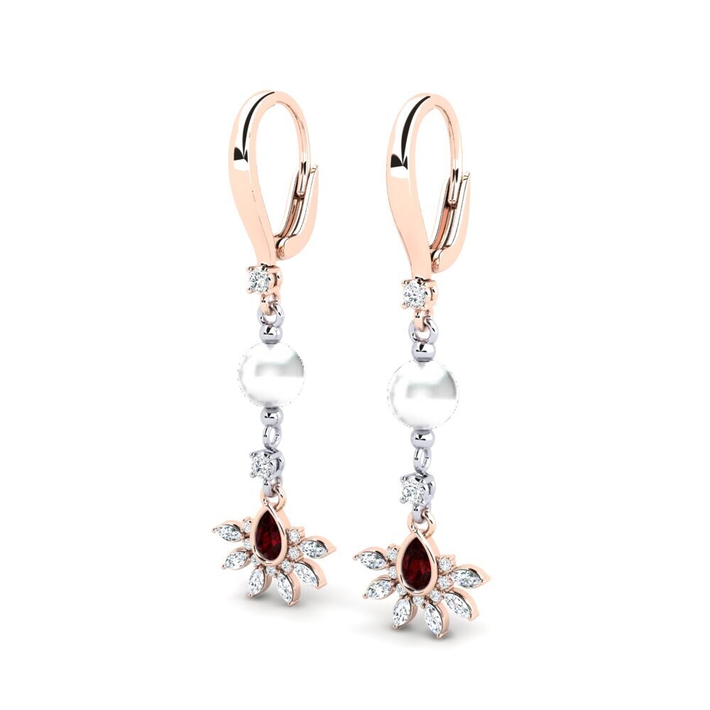 18ct Rose & White Gold Garnet Women's Earring Cosie