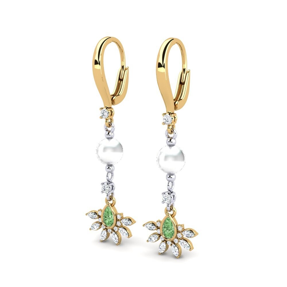 9ct Yellow & White Gold Green Diamond Women's Earring Cosie