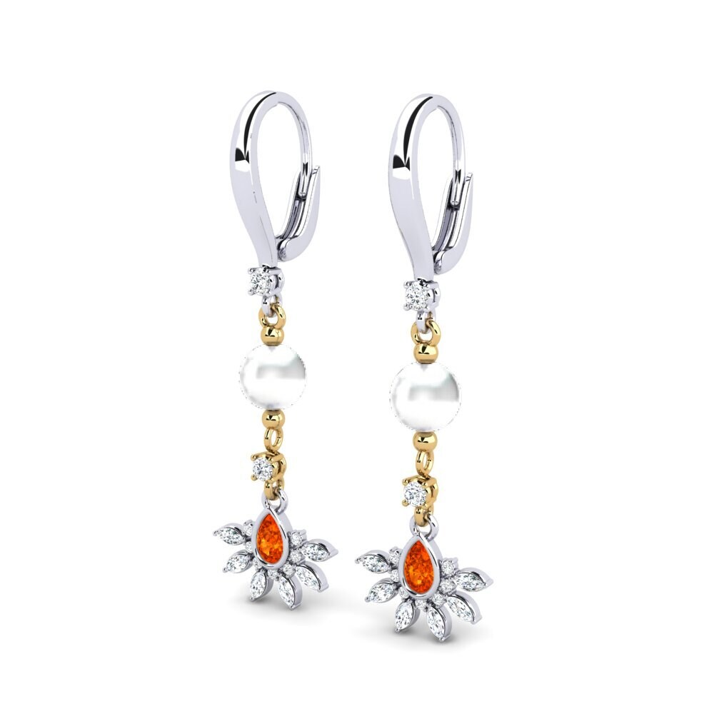 9ct White & Yellow Gold Orange Sapphire Women's Earring Cosie
